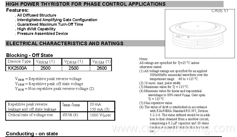 High dV/dt Disc Type thyristor Pressure Assembled Device